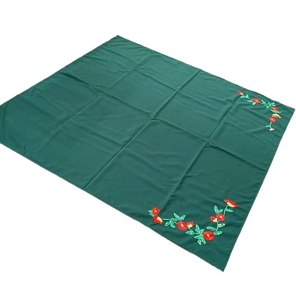 Vintage Tablecloth Embroidered Floral Robbon Design